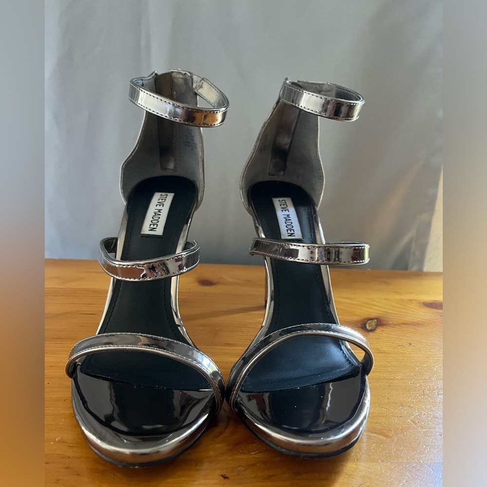 Steve Madden Metallic Double Strap Heels - Picture 2 of 8